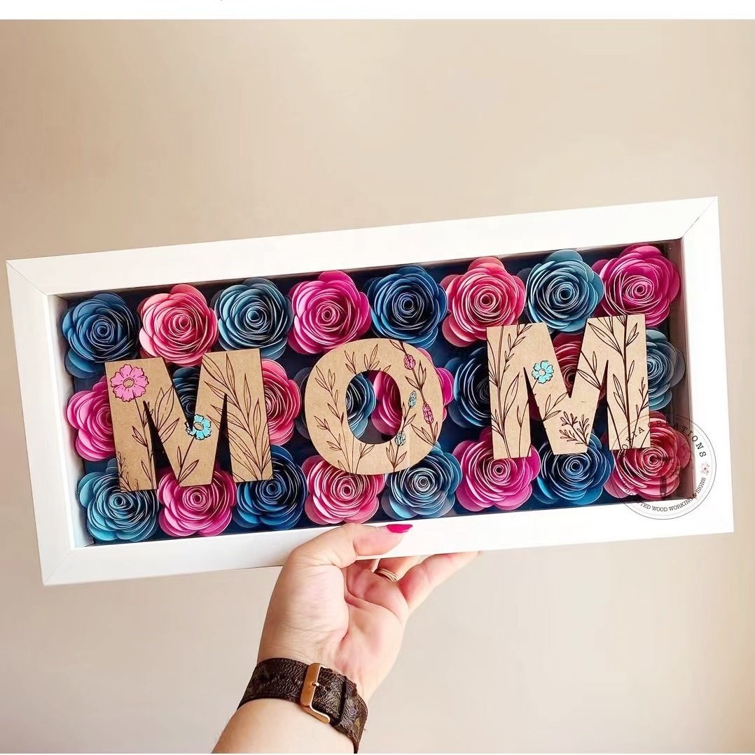 Personalized Mother's Day Dried Flower Shadow Box Frames 3D Deep White Wooden 5 x 9'' inches Australia Shadow Box Frame
