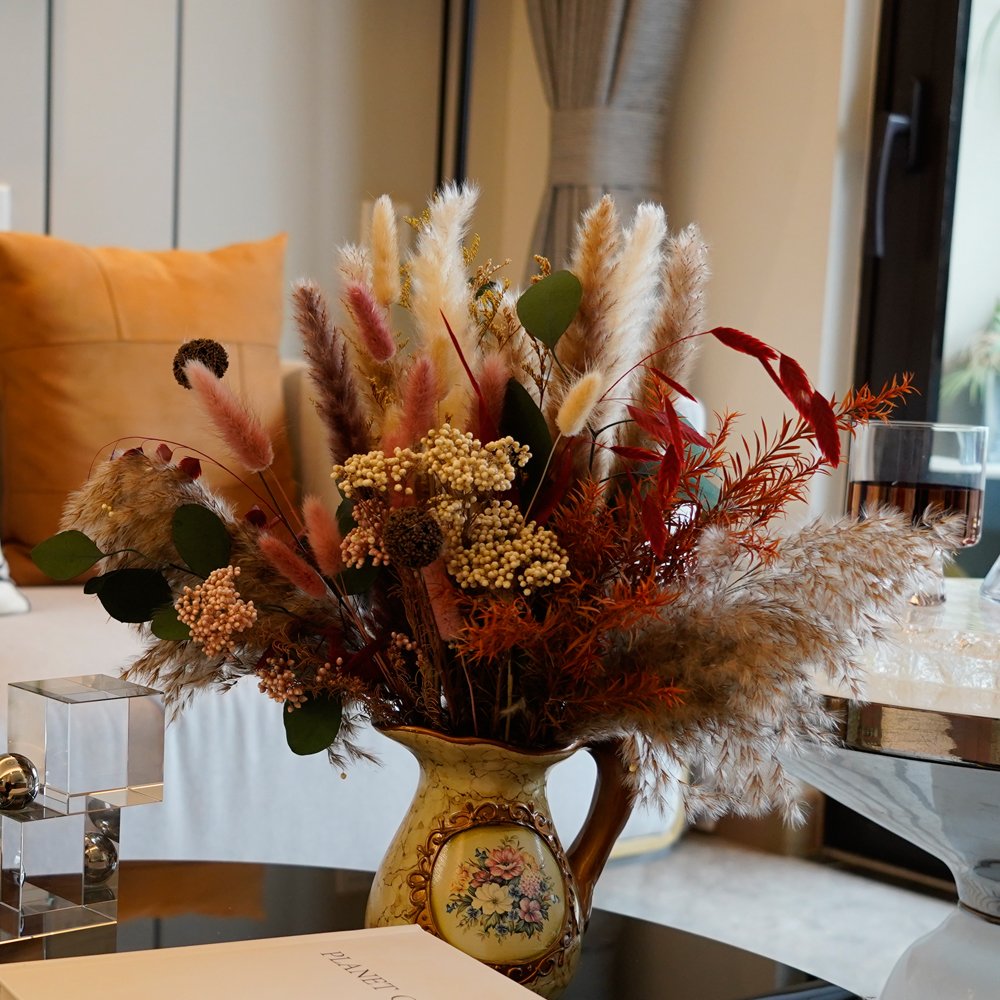 Natural Dried Pampas Grass Bouquet Lavender Eucalyptus Leaf Decor Bohemian Style for Family Wedding Country Farmhouse Decorated