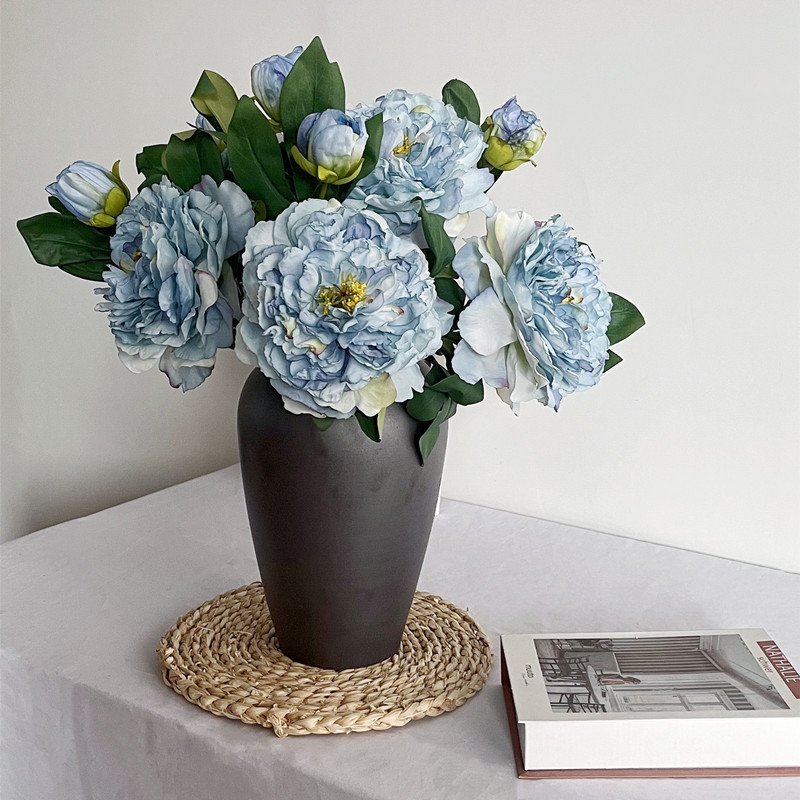 2 heads of vintage French scorched-edge peonies faux flower arrangement living room table dried effect flower bouquet decoration