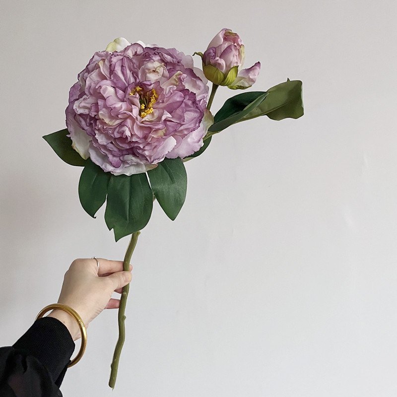 2 heads of vintage French scorched-edge peonies faux flower arrangement living room table dried effect flower bouquet decoration