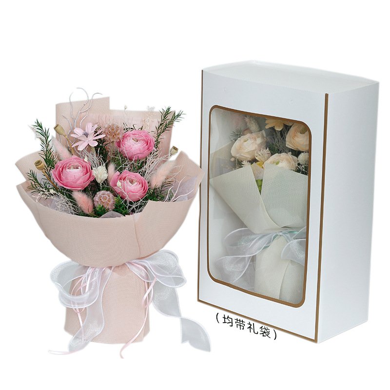 Lovebay Valentine Gift Customized Dried Preserved Rose Bouquet of Flowers Eternal Forever Rose Blue Preserved Flower Bouquet