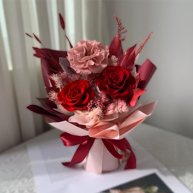 Lovebay Valentine Gift Customized Dried Preserved Rose Bouquet of Flowers Eternal Forever Rose Blue Preserved Flower Bouquet