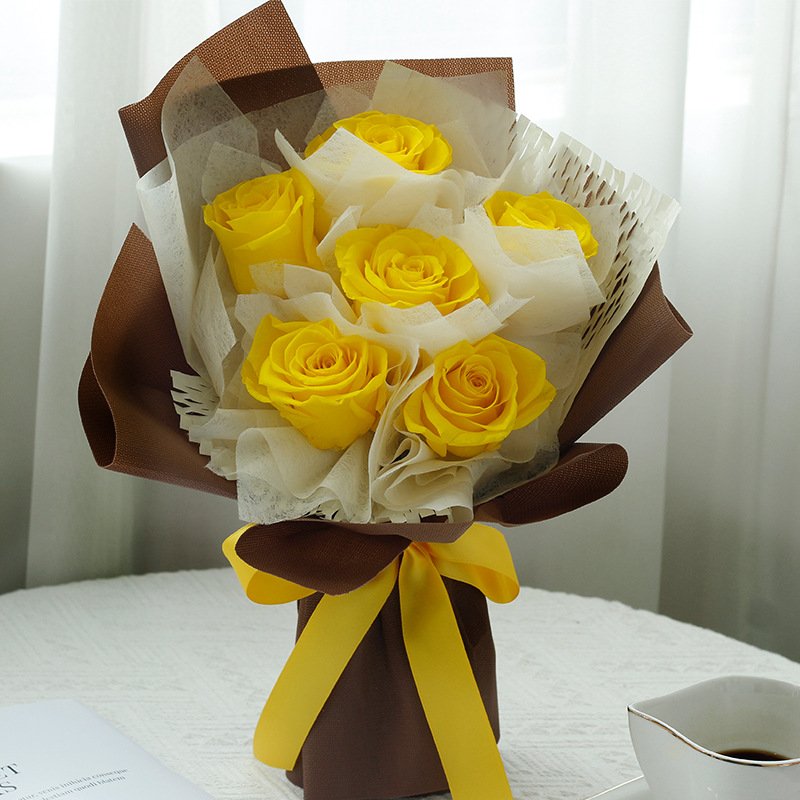 Lovebay Valentine Gift Customized Dried Preserved Rose Bouquet of Flowers Eternal Forever Rose Blue Preserved Flower Bouquet