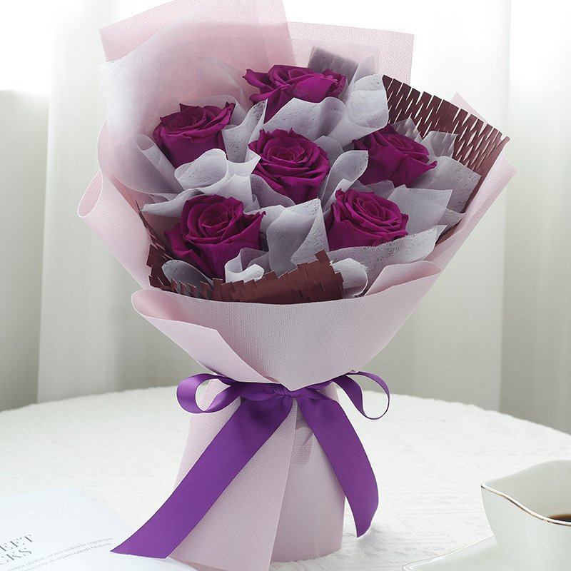 Lovebay Valentine Gift Customized Dried Preserved Rose Bouquet of Flowers Eternal Forever Rose Blue Preserved Flower Bouquet