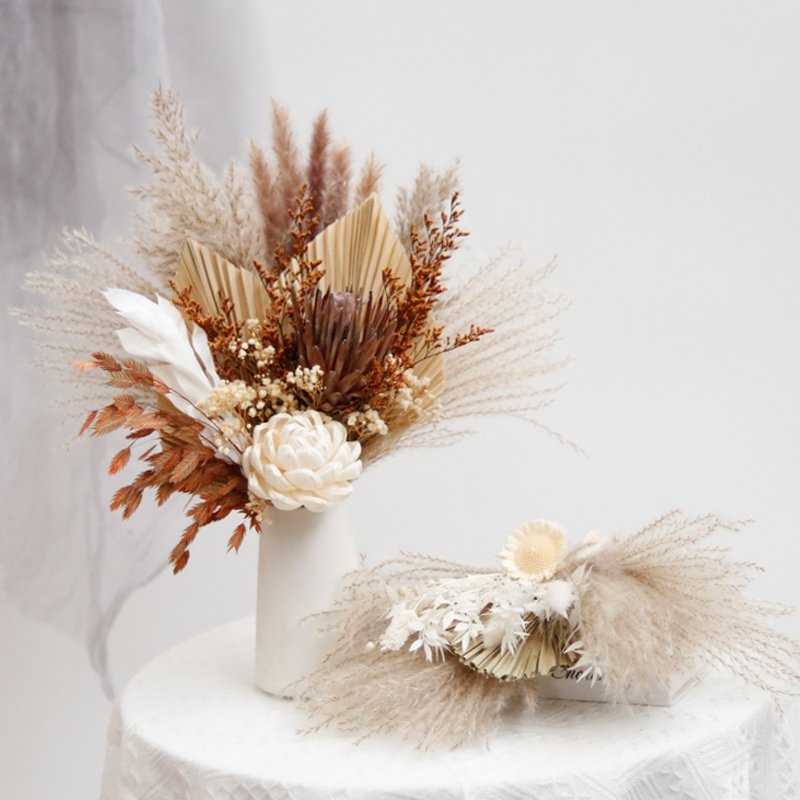 A-037 Wholesome Natural Dry Pampas Grass Boho Home Decor Palm Leaf Fan Dried Flowers Bouquet for Christmas and Easter