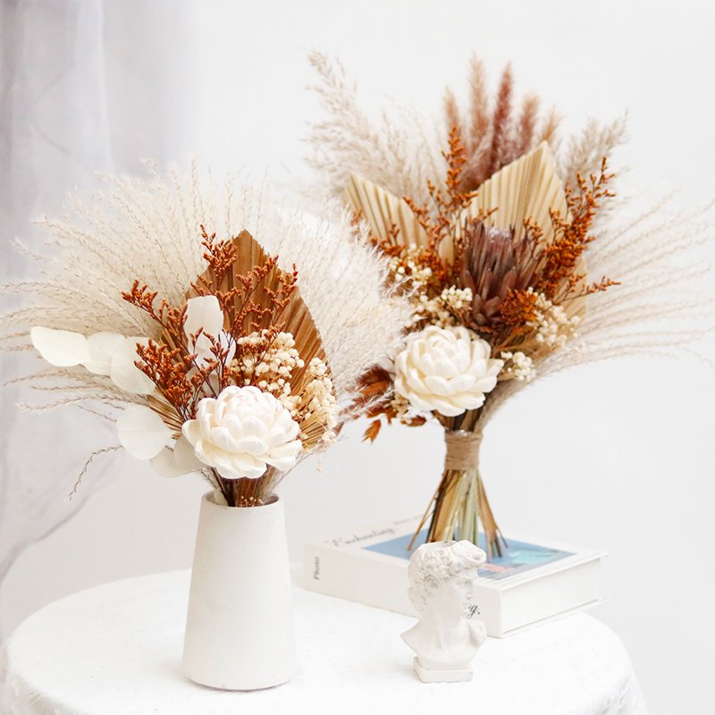 A-037 Wholesome Natural Dry Pampas Grass Boho Home Decor Palm Leaf Fan Dried Flowers Bouquet for Christmas and Easter