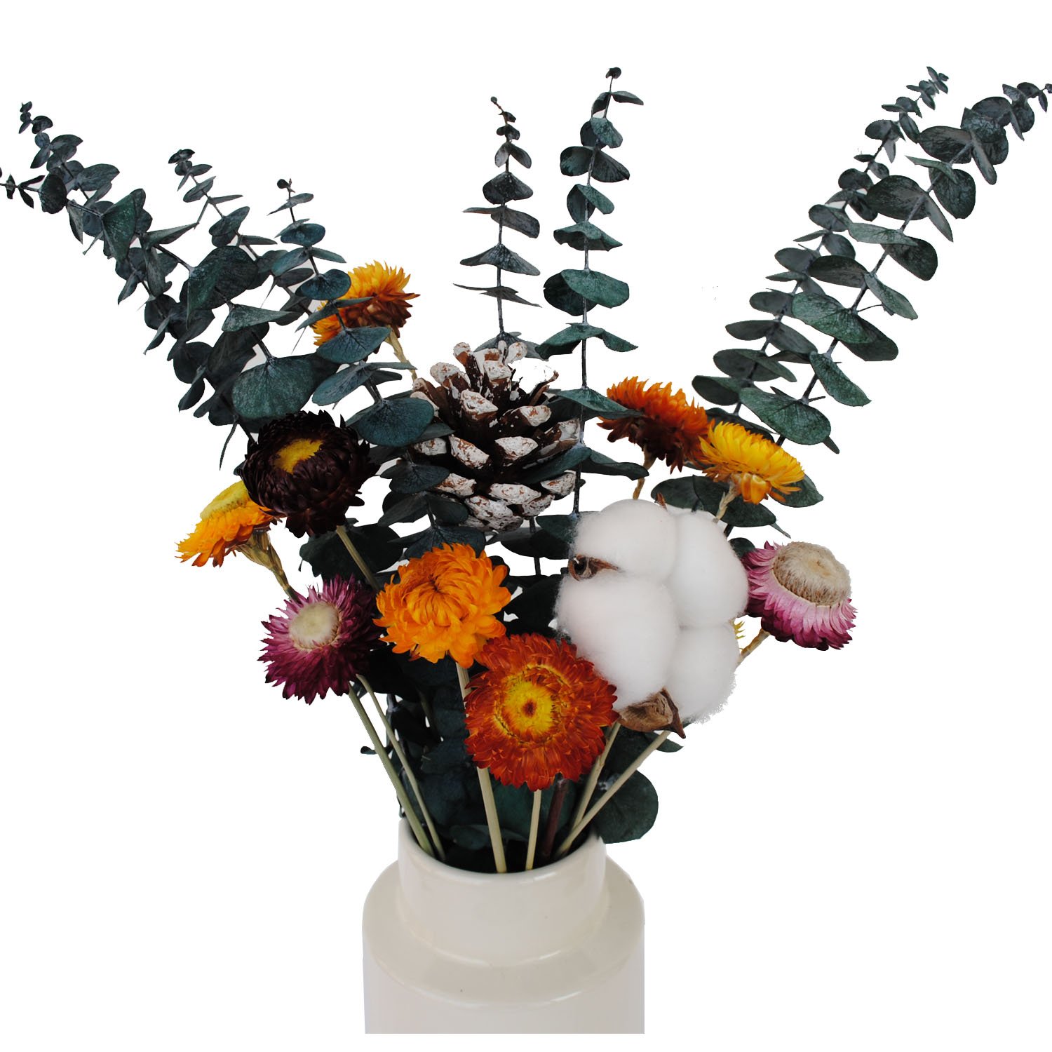 Natural Dried Flowers Bouquet Chrysanthemum Cotton Eucalyptus Leaves DIY Bouquet For Home Party Wedding Decoration