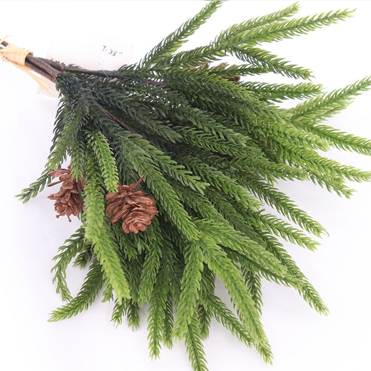 39cm Soft PE Material Real Touch Artificial Pine Leaves Bouquet Dried Christmas Decorative Flowers Preserved Norfolk Bunch Faux