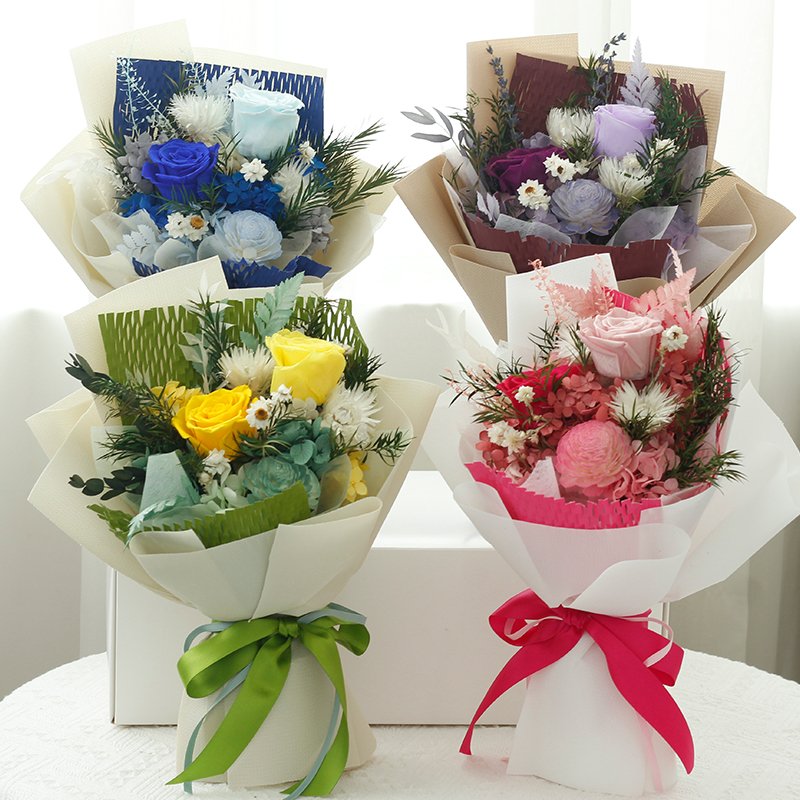 Customizable matching and style handmade luxury natural real touch preserved roses bouquet flower With exquisite gift box