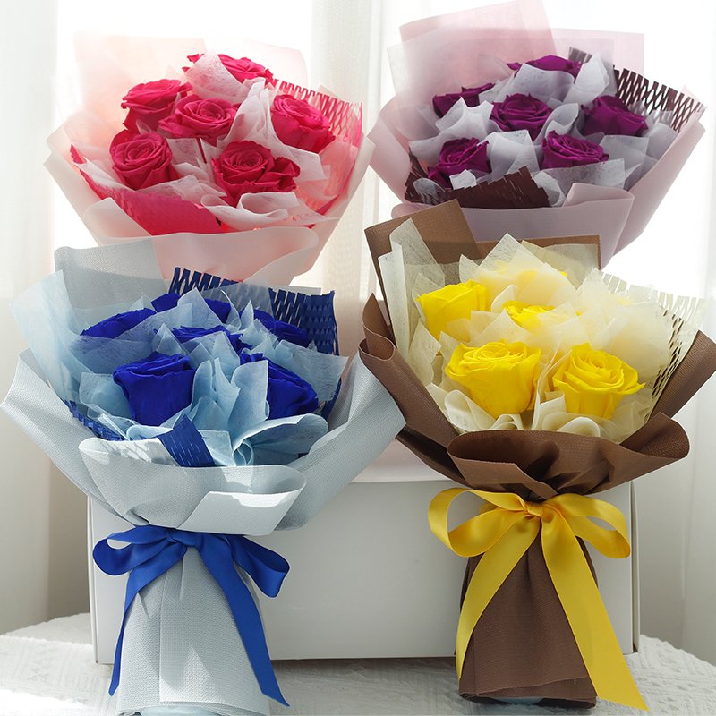 Customizable matching and style handmade luxury natural real touch preserved roses bouquet flower With exquisite gift box