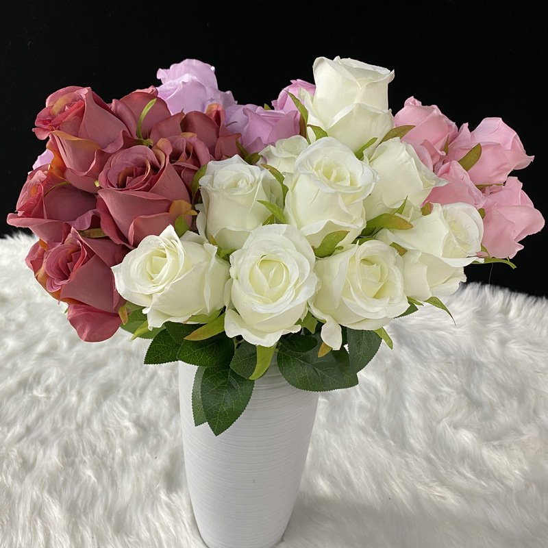 7-Head Artificial Rose Bouquet 45cm Indoor Dried Flower Ornaments Wedding Holding Decorative Flowers Artificial