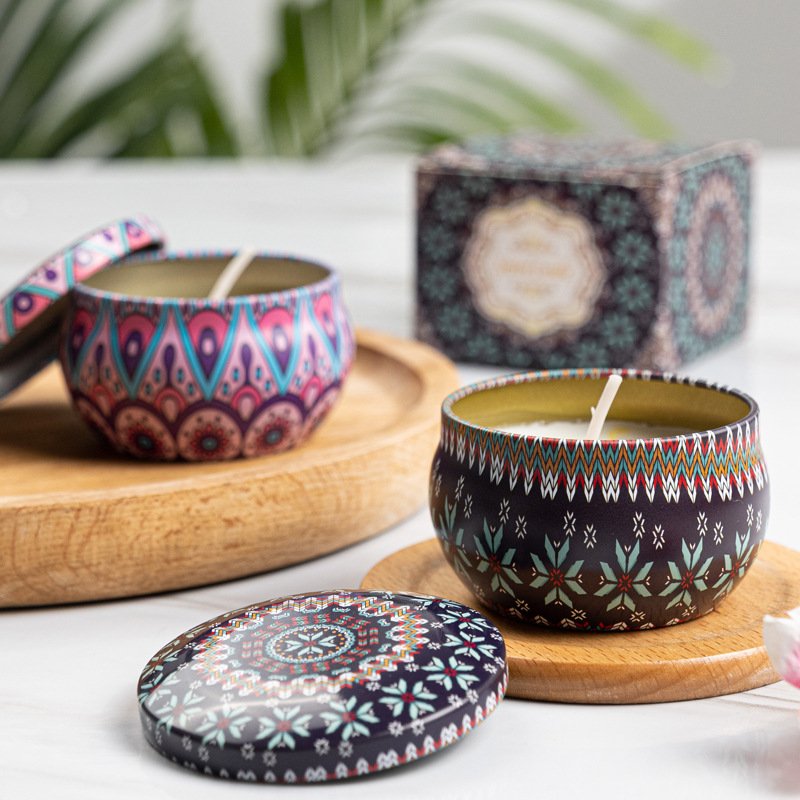 Tin Candle Gift Set Aroma Spa Tin Jar Soy Wax Aromatherapy Scented Travel Candle 4 Pack Gift Set With Dried Flower For Decora
