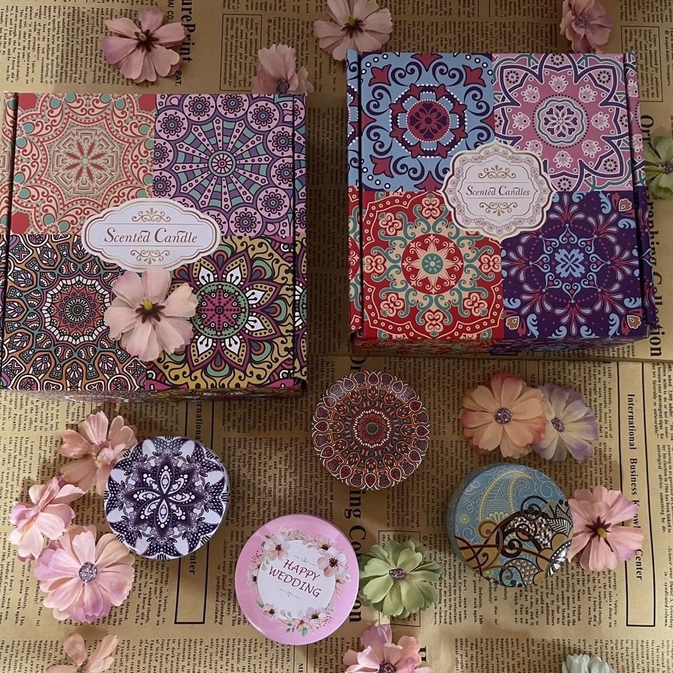 4PCS/PACK Hot Sales Wholesale Luxury Gift Set Metal Aroma Tins Jar Candle Natural Dried flower Soy Wax Scented Candles