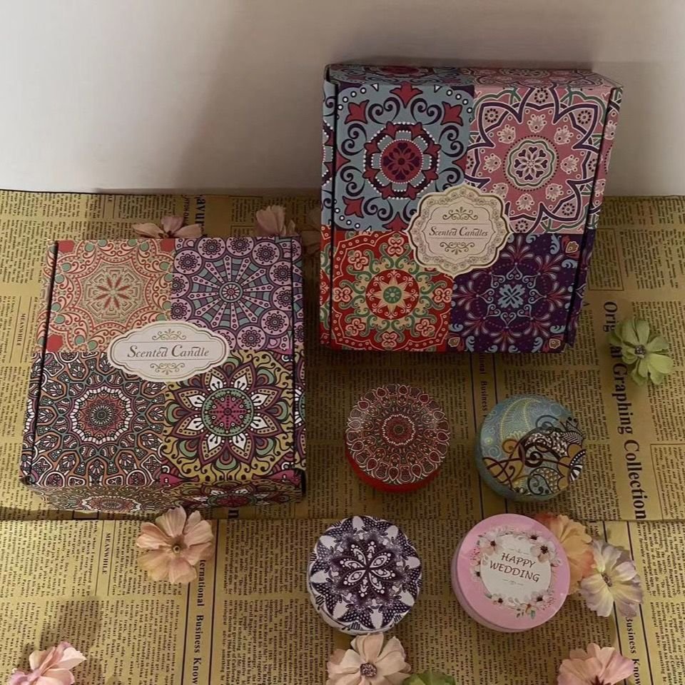 4PCS/PACK Hot Sales Wholesale Luxury Gift Set Metal Aroma Tins Jar Candle Natural Dried flower Soy Wax Scented Candles