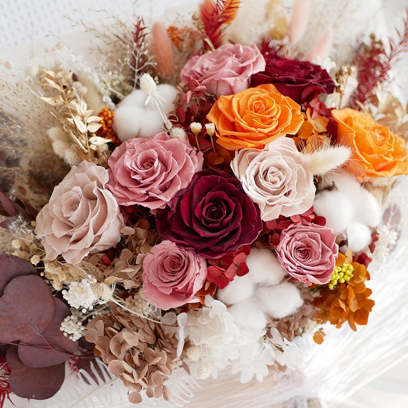 Large Size Dried Flowers Bridal Bouquet Packaging Wrapping Paper Preserved Real Rose Flower Bouquet For Wedding Fleur Mariag