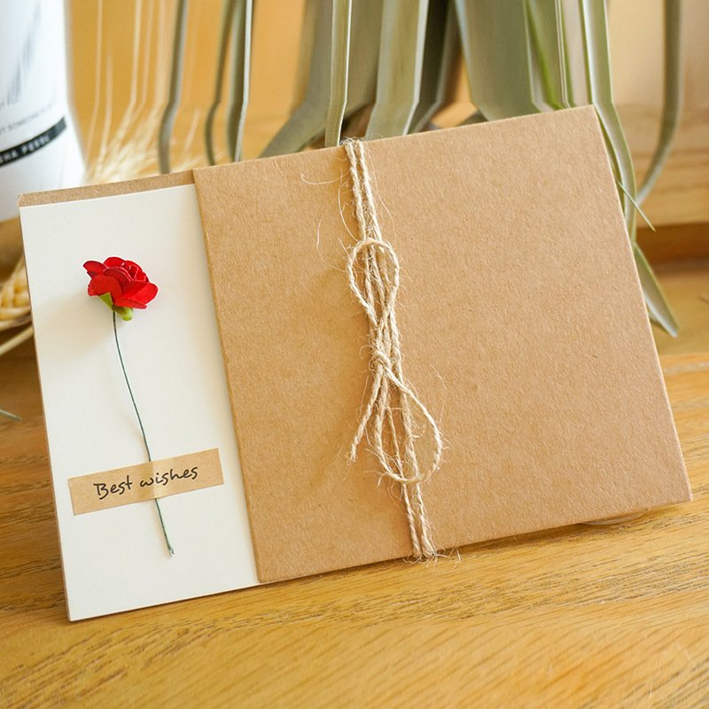 Customized Vintage DIY Kraft Paper Dried Flower Souvenir Birthday Valentine Blessing Greeting Card