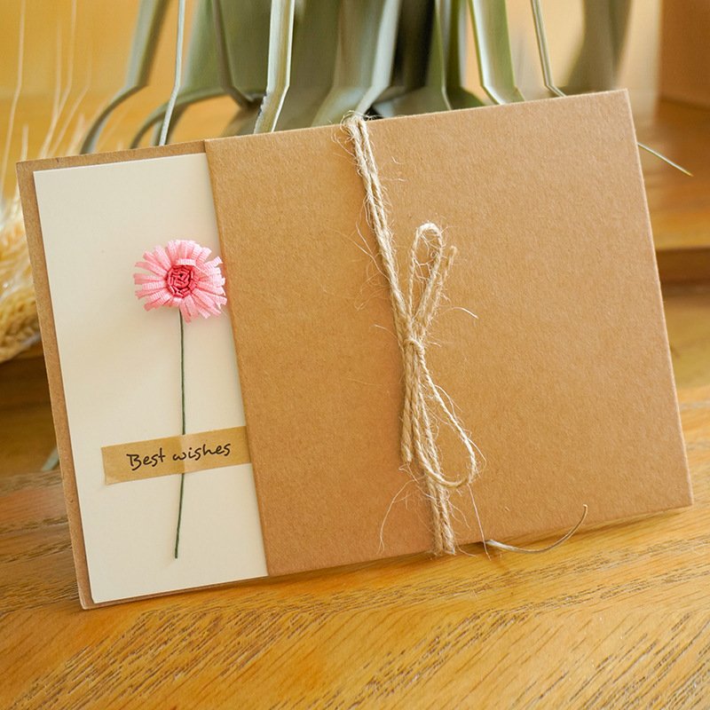 Customized Vintage DIY Kraft Paper Dried Flower Souvenir Birthday Valentine Blessing Greeting Card