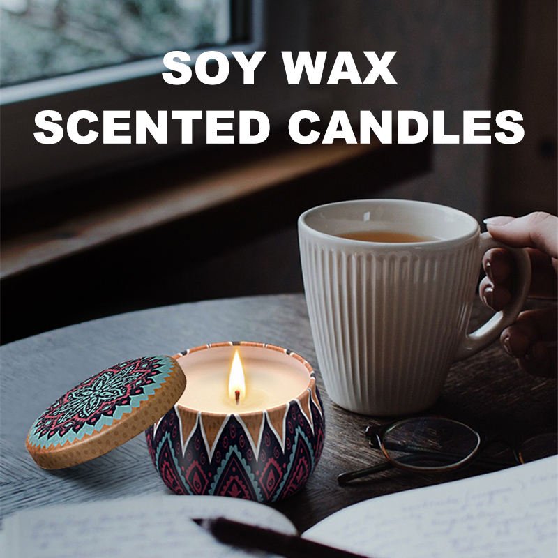 Hot Sales Custom Private Label Hand Made Home Fragrance Tin Candle Candle Gift Set 4 Pack with Dried Flowers Scented Candles