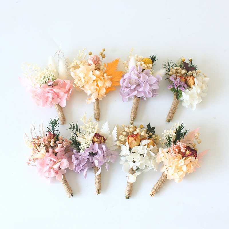 Boho Style Mini Wedding Bouquets White Baby Breath Pampas Grass Dress Corsage Flowers Mini Dry Flower Bouquet Wedding Decoration