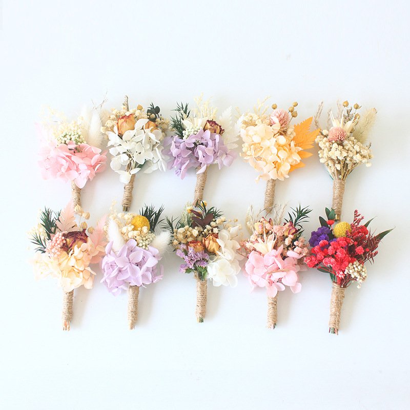Boho Style Mini Wedding Bouquets White Baby Breath Pampas Grass Dress Corsage Flowers Mini Dry Flower Bouquet Wedding Decoration