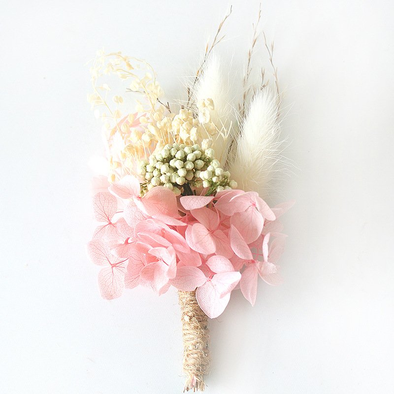 Boho Style Mini Wedding Bouquets White Baby Breath Pampas Grass Dress Corsage Flowers Mini Dry Flower Bouquet Wedding Decoration