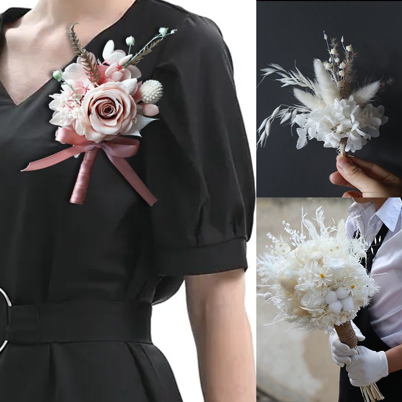 New product ideas 2023 factory direct supply custom corsage wedding flower brooch dried flower purple corsage wedding corsage