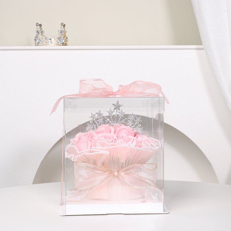 Wholesale Dried Preserved Flower Artificial Flower Crown Decoration Yarn Bouquet Square Plastic Box Preserved Flower Bouquet