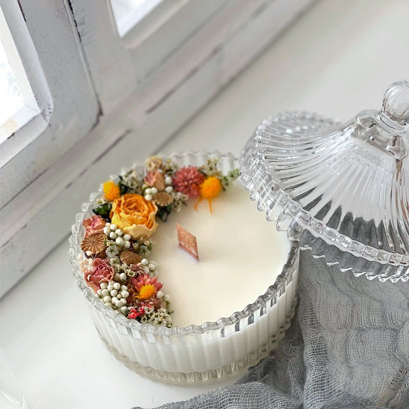 Transparent Candy Glass Diy Homemade Aromatherapy Cup Gift Wedding Souvenir Candle Soy Wax Scented Candle With Dried Flowers