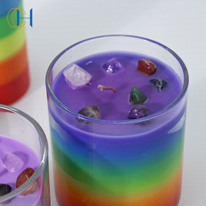 Chakra New Dried Flower Chakra bougie Candles Aromatherapy Crystal Rainbow Soy Wax 7 Color Chakra Scented Candles