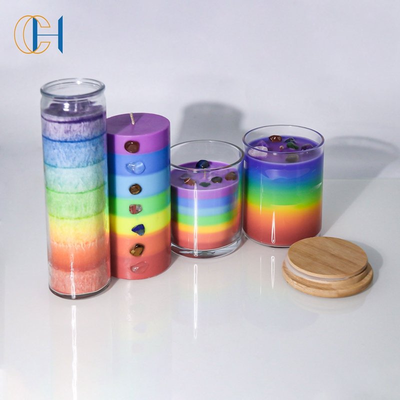 Chakra New Dried Flower Chakra bougie Candles Aromatherapy Crystal Rainbow Soy Wax 7 Color Chakra Scented Candles