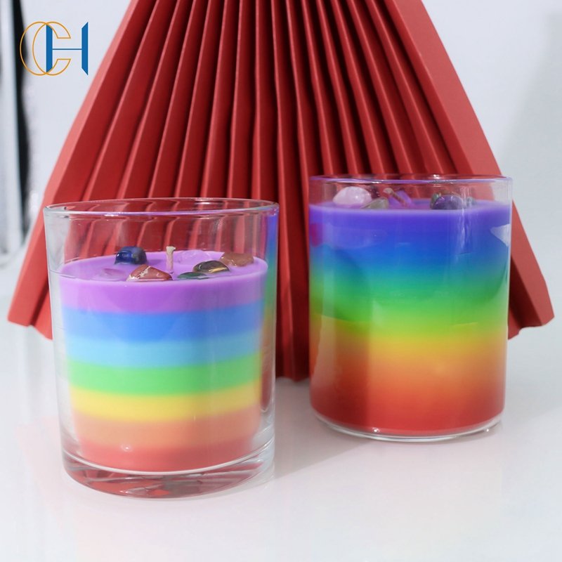 Chakra New Dried Flower Chakra bougie Candles Aromatherapy Crystal Rainbow Soy Wax 7 Color Chakra Scented Candles