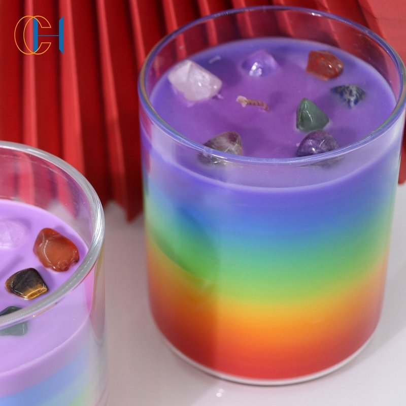 Chakra New Dried Flower Chakra bougie Candles Aromatherapy Crystal Rainbow Soy Wax 7 Color Chakra Scented Candles