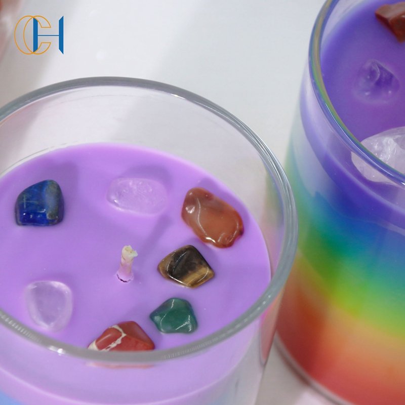 Chakra New Dried Flower Chakra bougie Candles Aromatherapy Crystal Rainbow Soy Wax 7 Color Chakra Scented Candles
