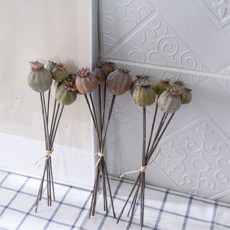 MW25581 Artificial Flower Plant 6 Heads Foam Poppy Bunch Christmas Dried Poppy Fruit for Home Party Wedding Decoration