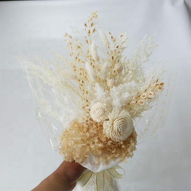 Boho bridal bouquet natural dried flowers preserved rose pampas grass for wedding home decor