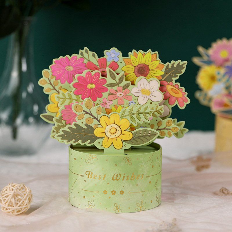 Best-selling new hot stamping 3D flowers gift to send girlfriend creative handmade blessing paper carving birthday greeting card