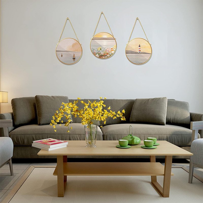 Golden Round Dried Flower Brass Glass Photo Frame Round Botanical Floating Frame for Home Decoration