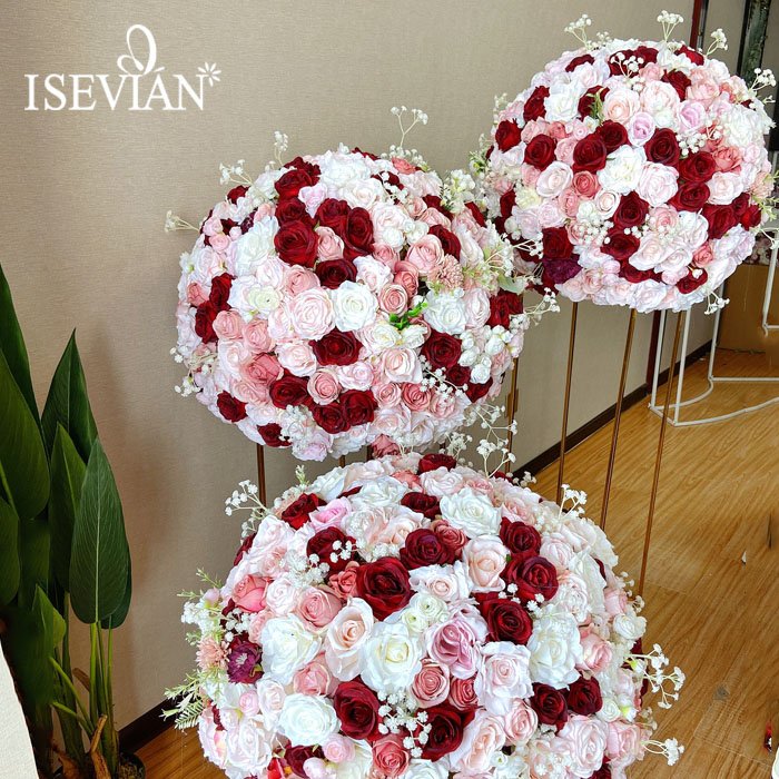 ISEVIAN Red and white rose artificial flower 70cm large wedding flower ball
