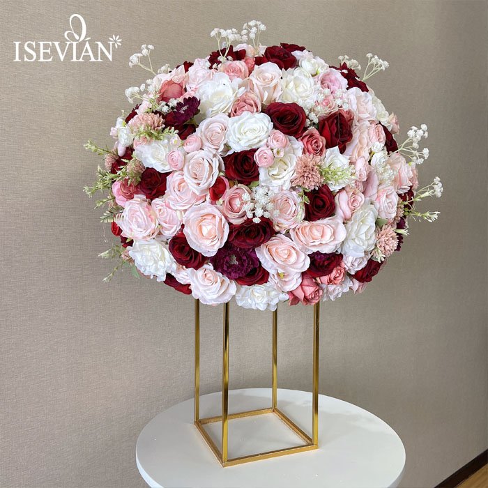 ISEVIAN Red and white rose artificial flower 70cm large wedding flower ball