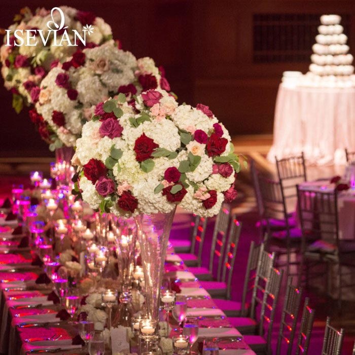 ISEVIAN Red and white rose artificial flower 70cm large wedding flower ball
