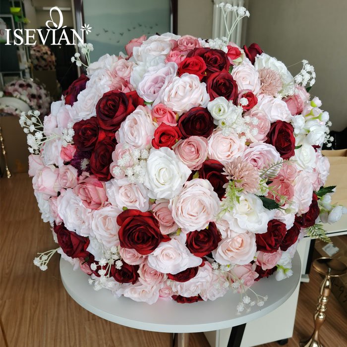 ISEVIAN Red and white rose artificial flower 70cm large wedding flower ball