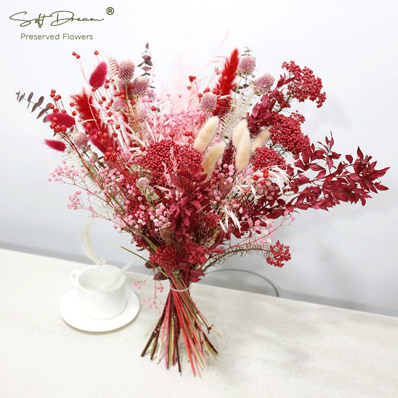 2024 Softdream Wholesaler autumn colorful handmade preserved flower natural dried flower bouquet for wedding gift and home deco