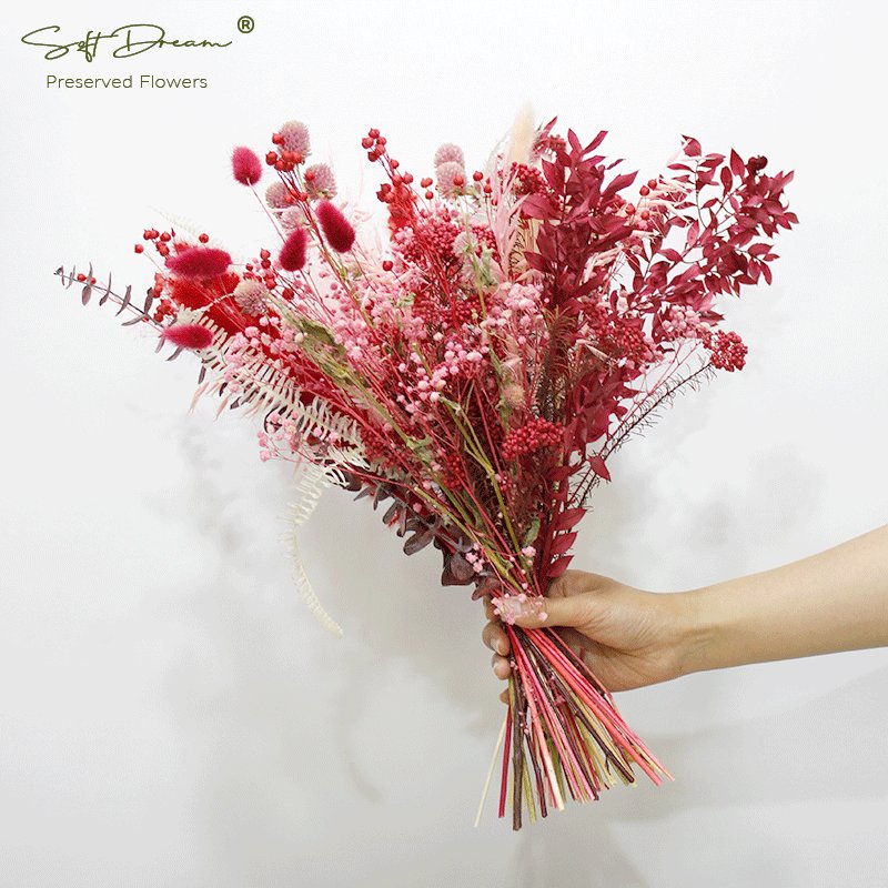 2024 Softdream Wholesaler autumn colorful handmade preserved flower natural dried flower bouquet for wedding gift and home deco