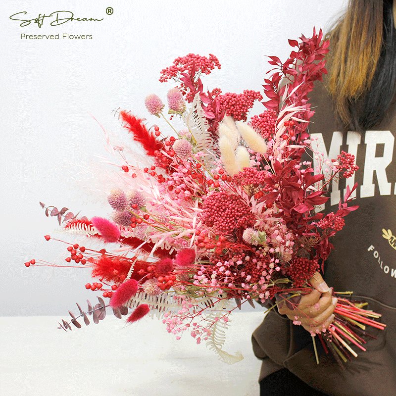 2024 Softdream Wholesaler autumn colorful handmade preserved flower natural dried flower bouquet for wedding gift and home deco