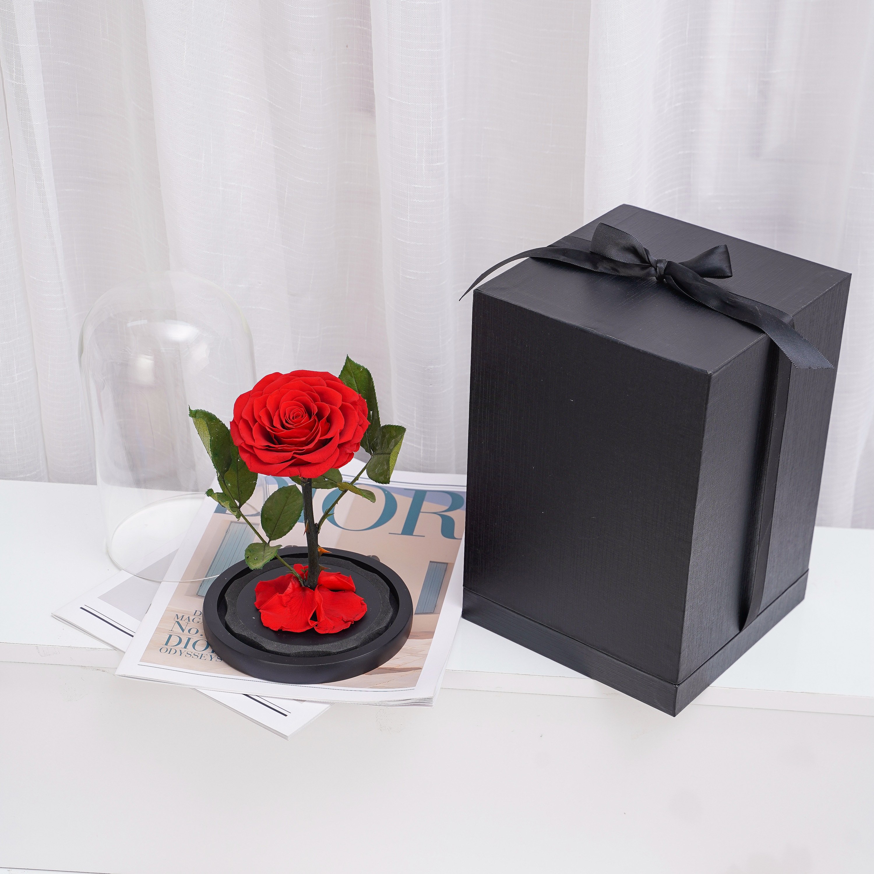 Valentines Day Mother Day Gift Box Everlasting Eternal Flower Immortal 100% Real Rose Preserved Flower in Dome Box