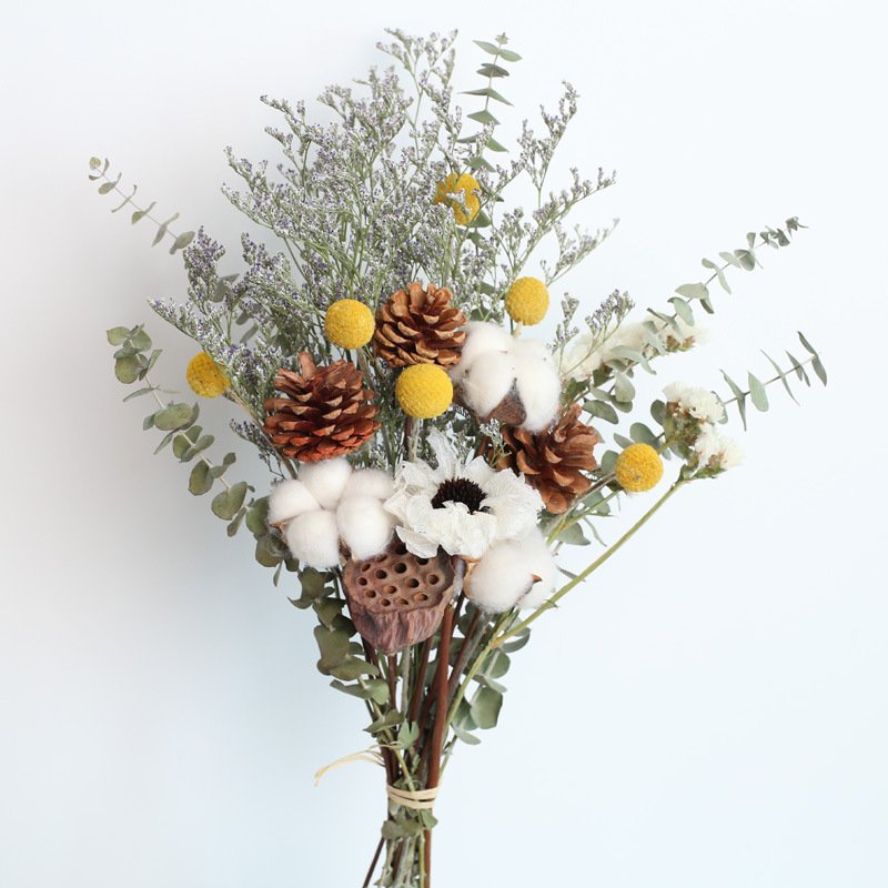 Real Nordic style Rose Cotton Eucalyptus Daisy Dried Flower Bouquet for Living Room Home Decoration