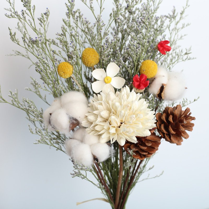Real Nordic style Rose Cotton Eucalyptus Daisy Dried Flower Bouquet for Living Room Home Decoration