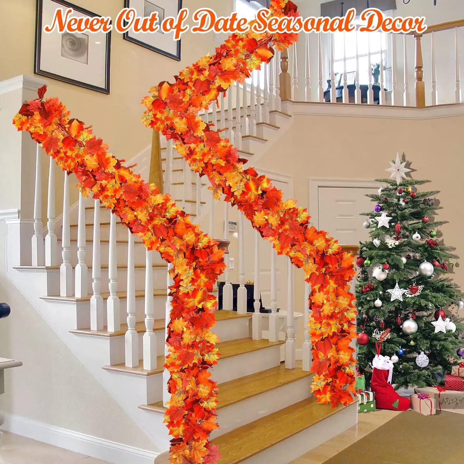2024 Wholesale Artificial Leaves Hanging Vine Silk Maple Leaf Fall Garland Indoor Outdoor Party Christmas Decor