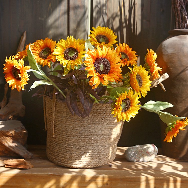 Hot Sale Floral Arrangement Faux Silk Artificial Dried Sunflower For Living Room Ornament Decoration