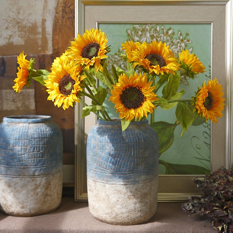 Hot Sale Floral Arrangement Faux Silk Artificial Dried Sunflower For Living Room Ornament Decoration